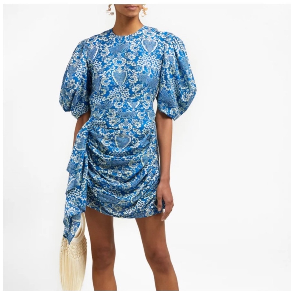 Rhode Resort Women’s Pia Floral Blue Puff Sleeve Mini Dress Size XS